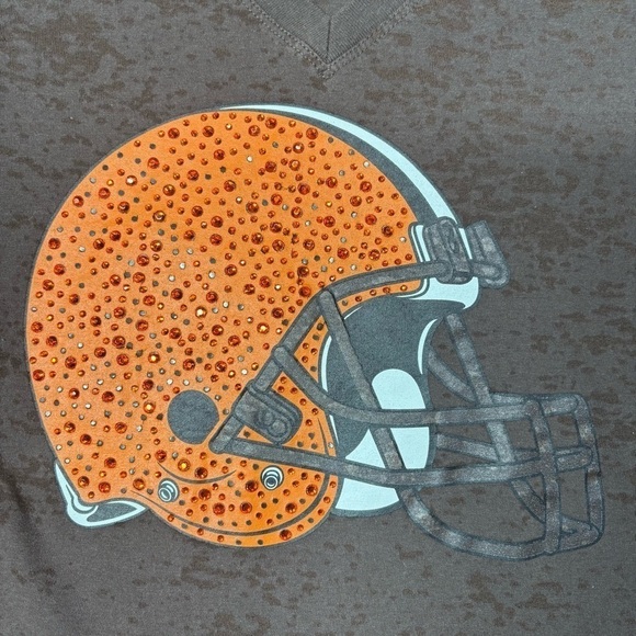 Cleveland Browns Shirt Womens Medium Vneck Tee Football Helmet NFL Burnout Party - Picture 2 of 5